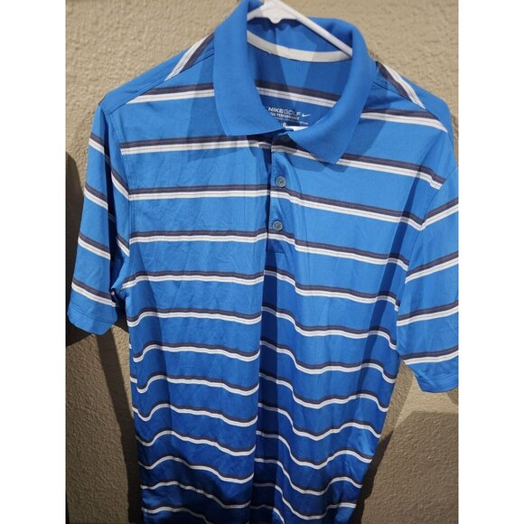 Nike Golf Dri Fit Blue Striped Polo Shirt Men's Size Large Tour Performance - Picture 1 of 5